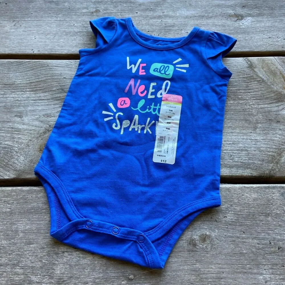 Okie Dokie Girls Bodysuit Size 9 Months‎ Blue Need A Little Sparkle NEW
